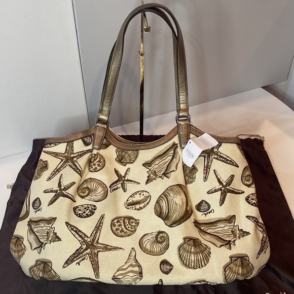 COACH SIGNATURE STRIPE SHELL PRINT large canvas SHOULDER BAG new with tags NWT - Picture 9 of 13
